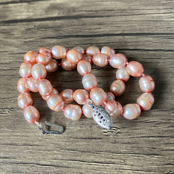 Vintage peach / light pink faux pearl baroque choker necklace - Picture 6 of 6